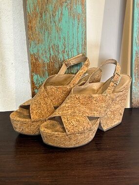 Diane Von Furstenberg Natural Liberty Cork Chunky Wedge Platform Sandal